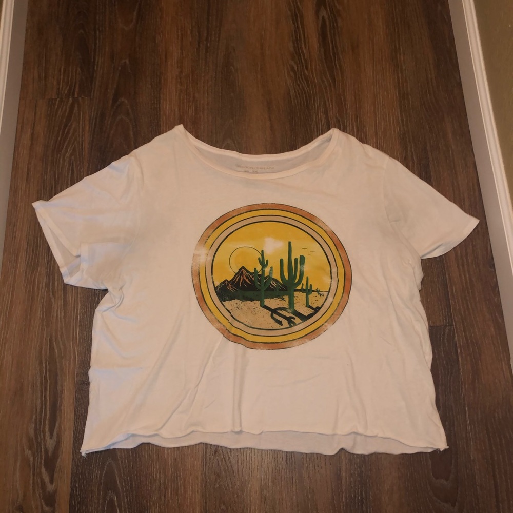💛Cropped white cactus shirt